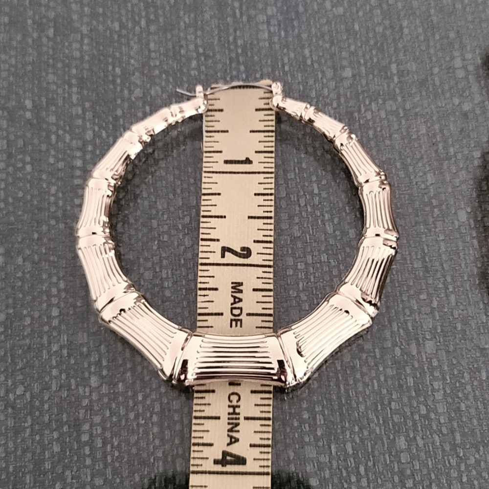 GUESS Gold Tone Bamboo Hoop Earrings 80mm 3" Door Knocker Hip Hop 90s Statement - Picture 10 of 13